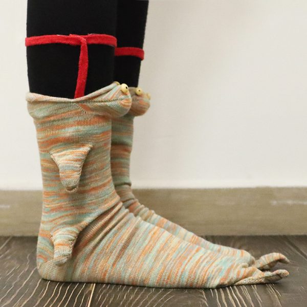 Funny Shark Chameleon Cartoon Socks - Image 2