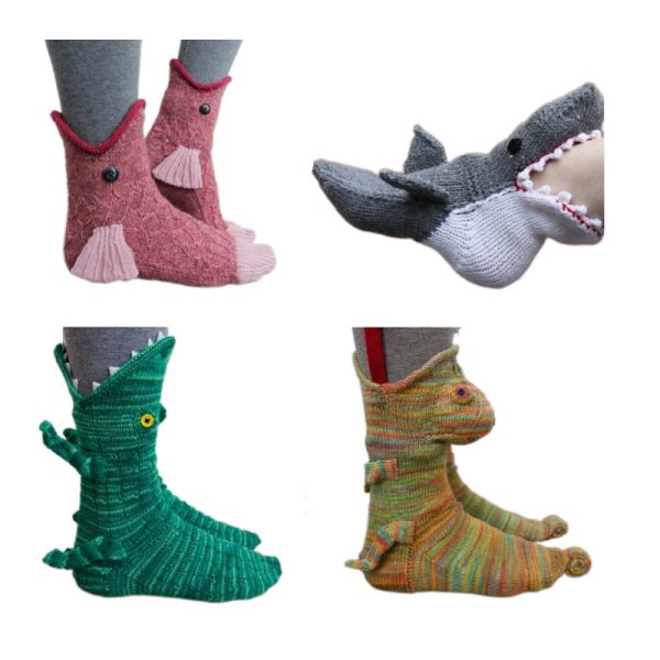 Funny Shark Chameleon Cartoon Socks - Image 7